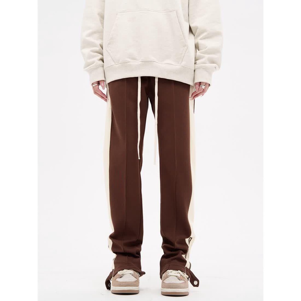 Quần Dài Thể Thao Màu Đen Kẻ Sọc Phối Khóa Kéo Bên Hông Phong Cách Âu Mỹ Cá Tính Cho Nam