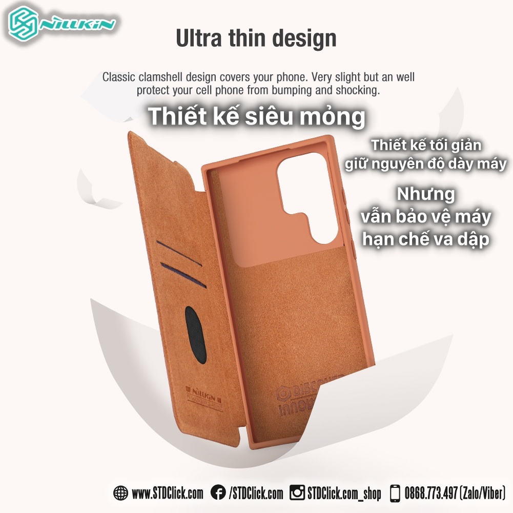 BAO DA SAMSUNG GALAXY S23 ULTRA 5G NILLKIN QIN PRO BẢO VỆ CAMERA CHÍNH HÃNG