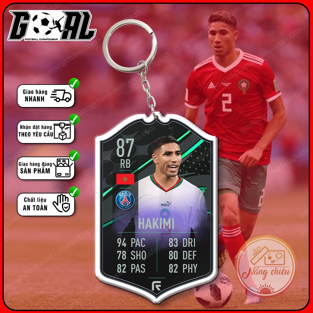 Móc khóa cầu thủ bóng đá chuyên nghiệp - In hình Achraf Hakimi Mouh - Thẻ Icon bóng đá gaming[12727-12738]