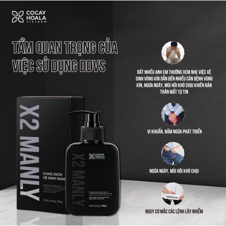 Dung Dịch Vệ Sinh Nam Giới Gel X2 Manly Cocayhoala - Làm sạch tức thì Lưu hương 24h - Tuýp Mini 20g