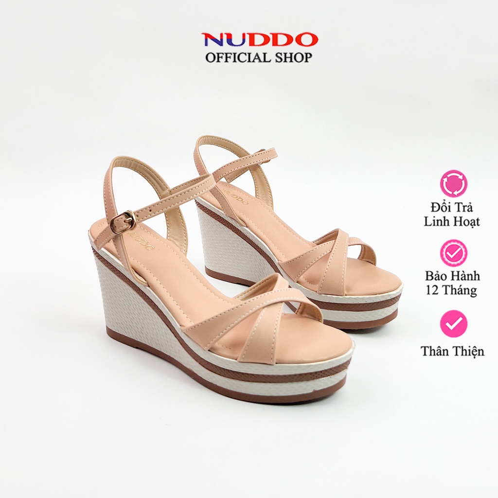 Giày sandal đế xuồng nữ siêu êm nhẹ quai chéo hở mũi cao gót 7 phân Nuddo _ N236X