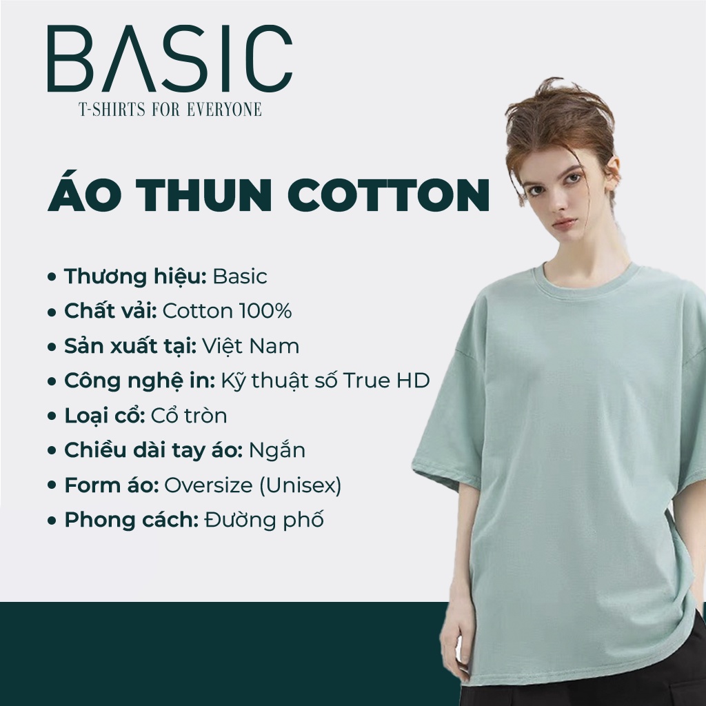 Áo thun nam nữ kiểu hàn quốc form rộng đẹp tay lỡ, áo phông nam nữ vải cotton form rộng unisex ATU001 in Basic brand