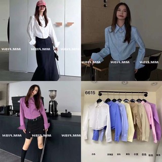 Áo sơ mi dáng ngắn hottrend 6615, Áo sơ mi nữ dài tay Hàn Quốc