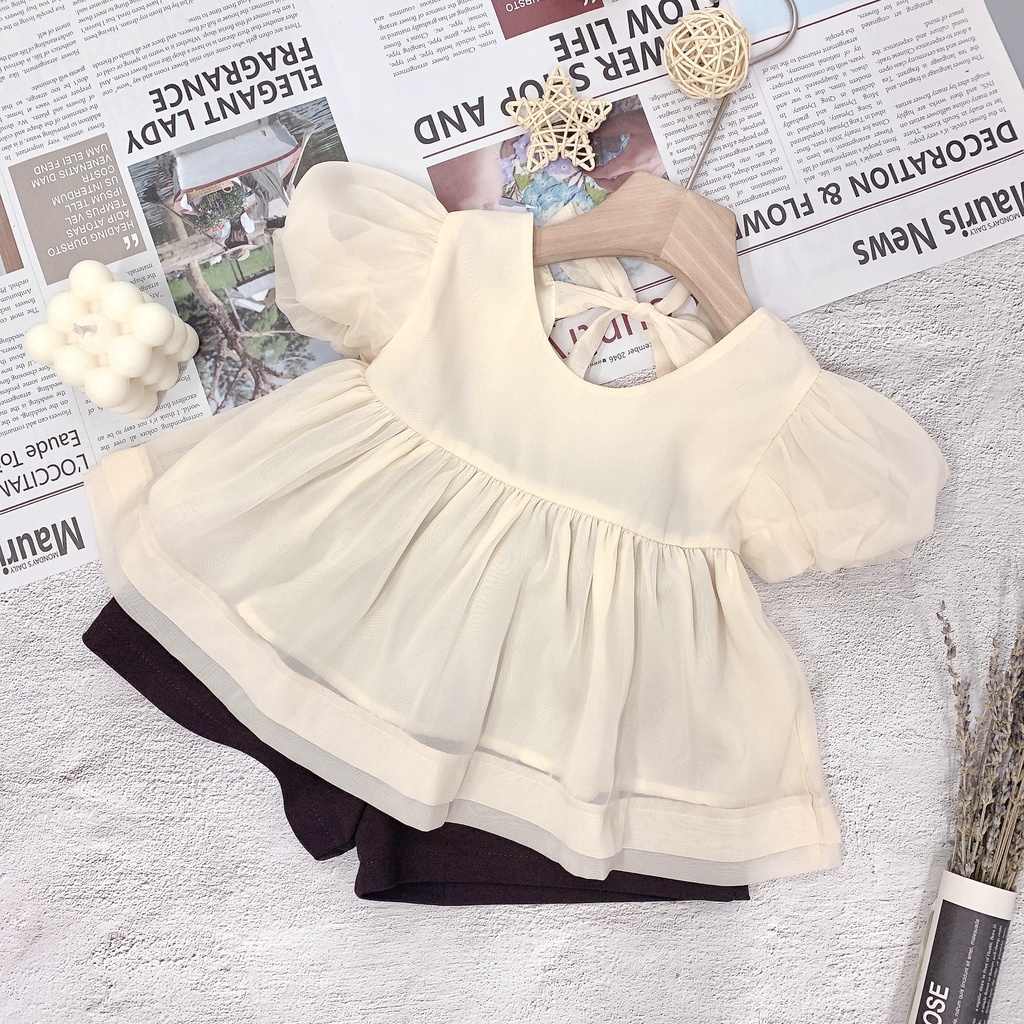 Set bộ baby doll POPPY KIDS chất tơ mềm xinh xắn đáng yêu họa tiết trơn BG001