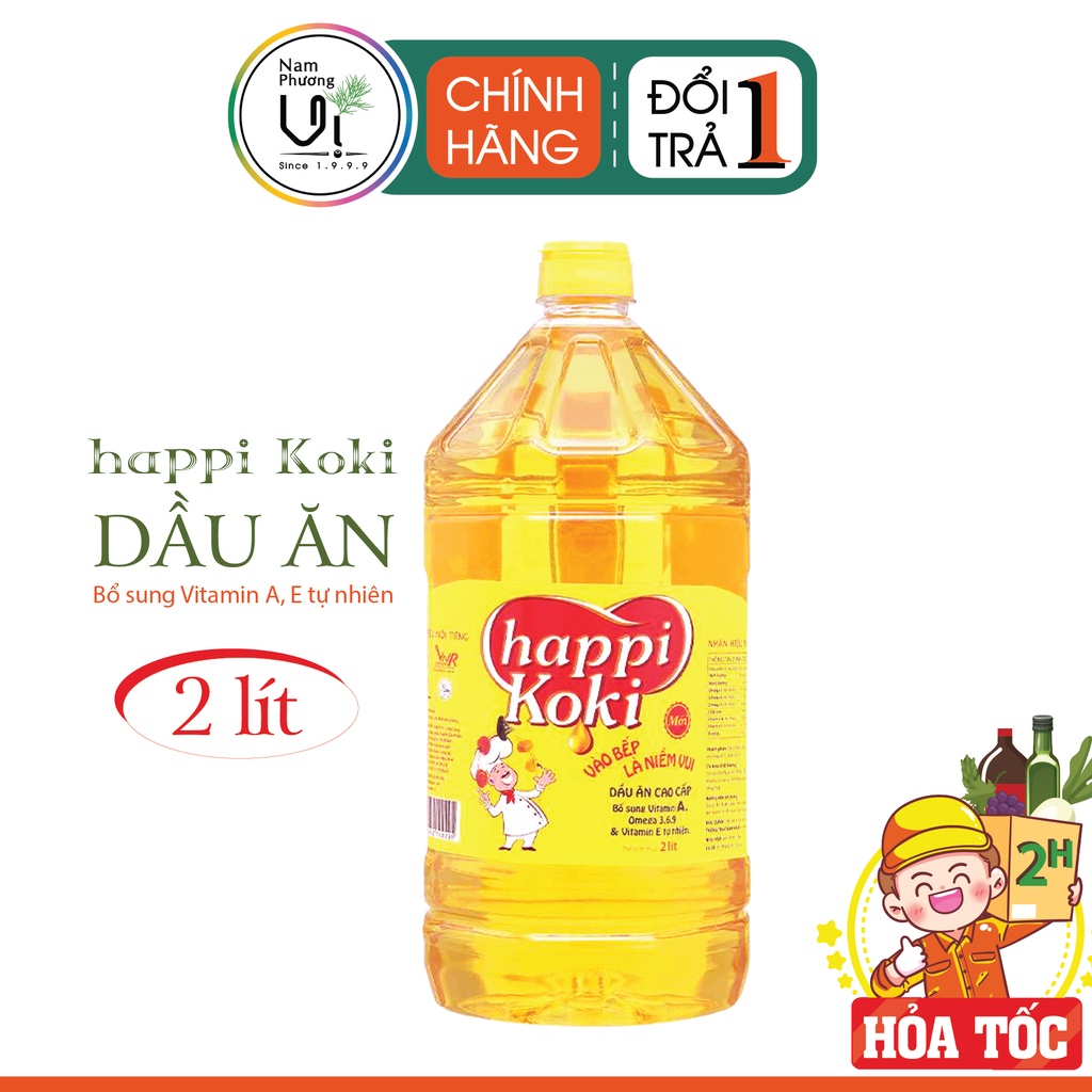 5 Lít Dầu Ăn Happy Koki Dùng Chiên, Xào, Nấu, Trộn An Toàn với 100% Nguyên Liệu Thực Vật