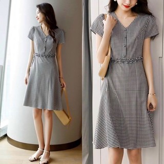 [Ảnh thật]🍒Đầm caro xoè nhẹ eo phối bèo S.MLXL