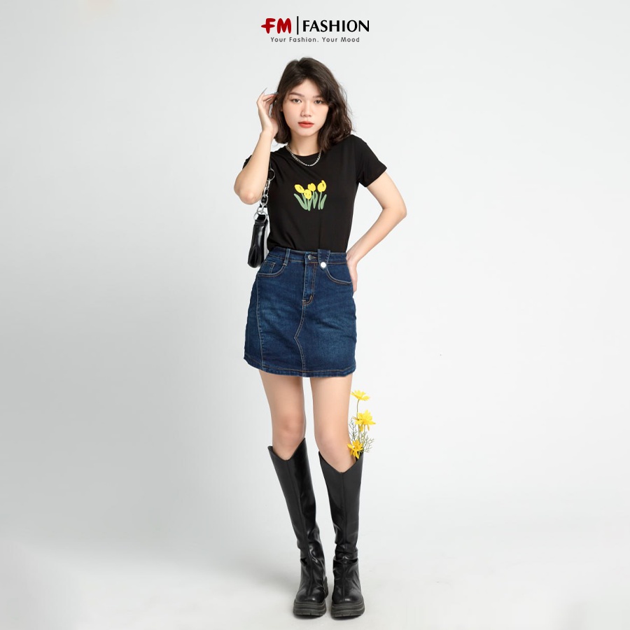 Chân váy jean FM STYLE dáng ngắn chữ a dáng cơ bản phối lai kiểu thời trang phong cách ullzang 23010275