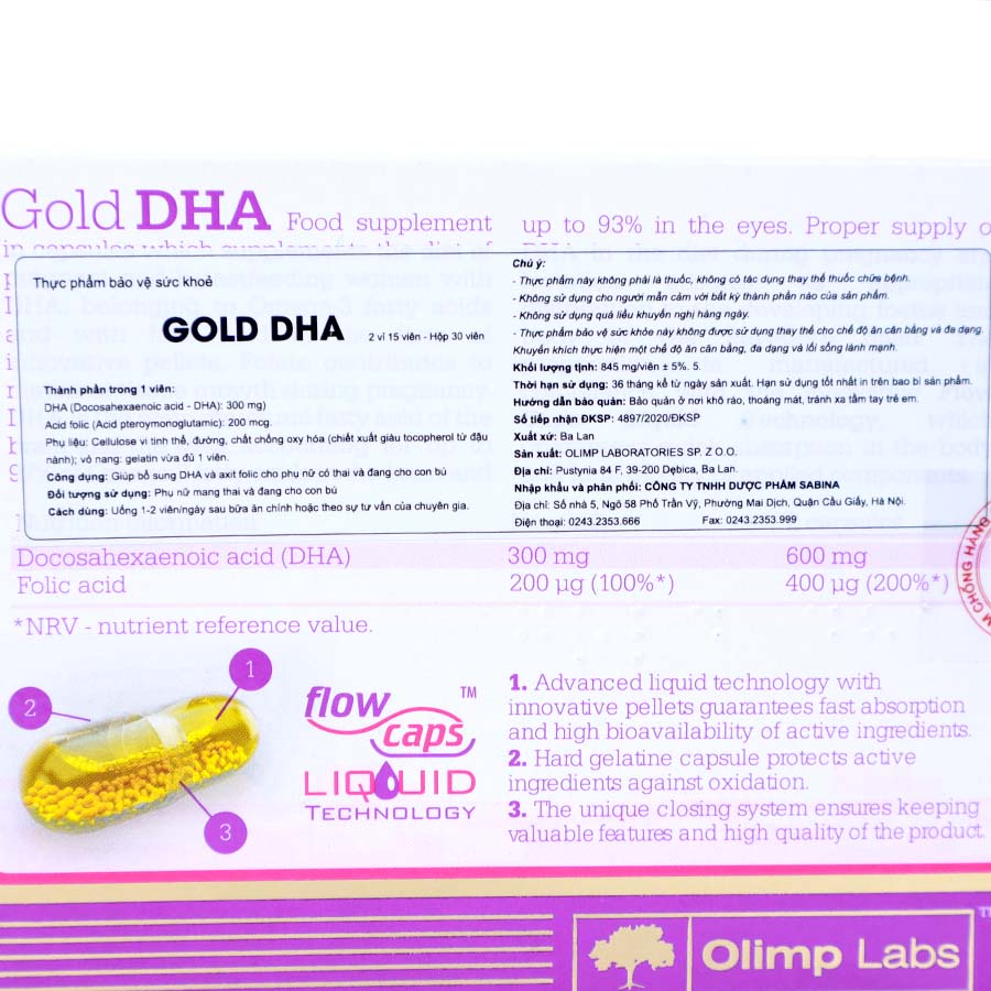 Chela Gold DHA - Bổ sung Axit Folic và DHA từ dầu cá cho bà bầu - giúp não bộ thai nhi phát triển tốt - Hộp 30 viên