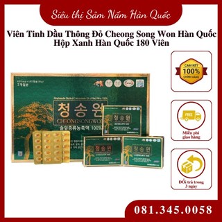 Tinh Dầu Thông Đỏ Cheong Song Won Hộp Xanh Hàn Quốc 180 Viên - Chống tai biến, mỡ máu, tiểu đường