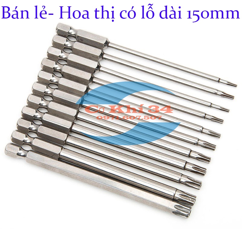 Bán Lẻ - Hoa thị có lỗ, Lục giác bông T10, T15, T20, T25, T27, T30, T40 dài 150mm hãng BROPPE (tùy chọn size)