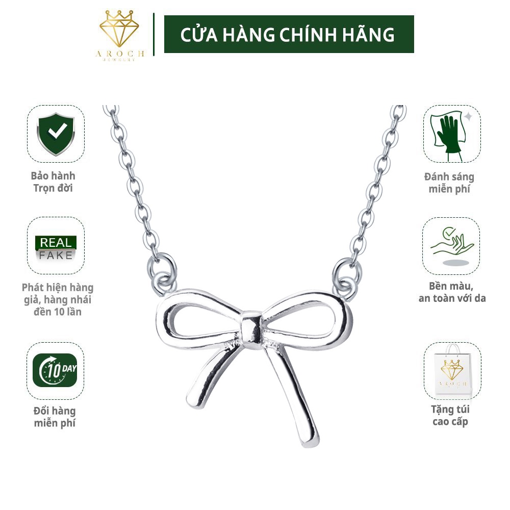 Dây chuyền bạc nữ AROCH Jewelry nơ tiểu thư mặt trơn cao cấp D3861