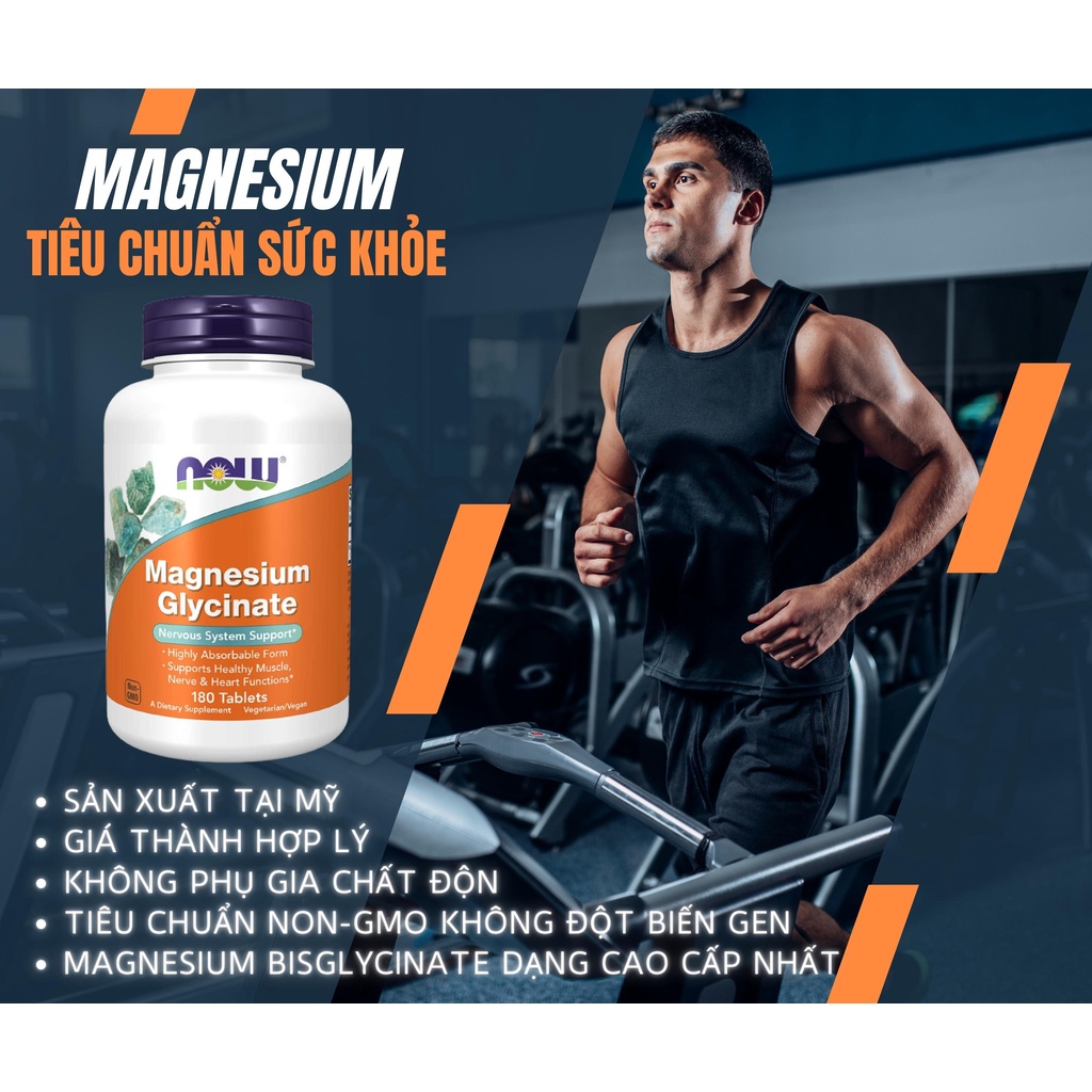 [TRỢ GIÁ - BÁN CHẠY] Viên Uống Magnesium Bisglycinate NOW Tăng Trí Nhớ Tập Trung Giảm Căng Thẳng (180 viên) - YoungFit