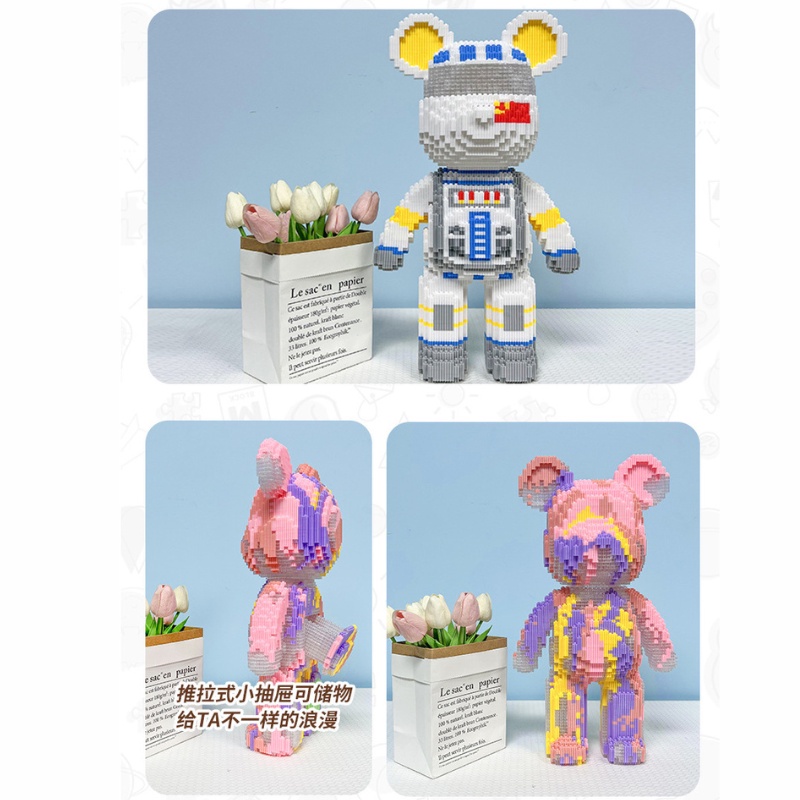 Mô hình lego, đồ chơi lắp ráp 3D decor trang trí hình Gấu phi hành gia MINPIN cao 33*10,5*15cm tặng kèm búa - Mobeabrick