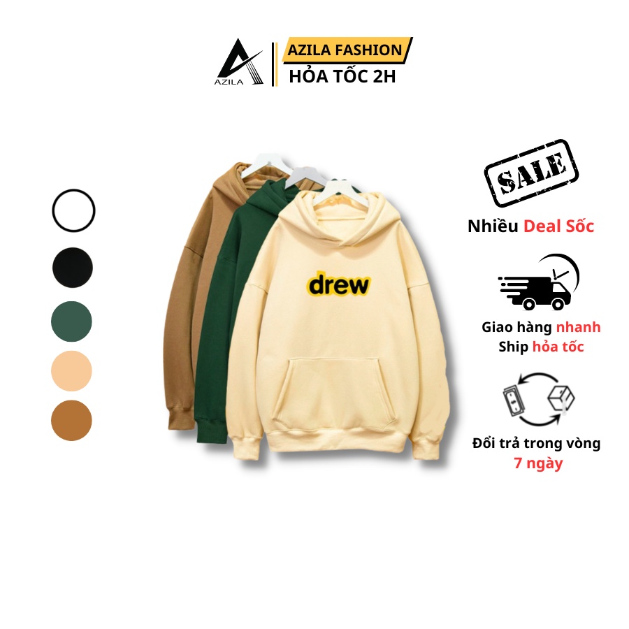 Áo Hoodie Nam Nữ AZILA Chất Nỉ Bông Cotton Form Basic Phong Cách Hàn Quốc 5 Màu in Drew - TD109