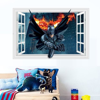 Decal trang trí tường - Cửa sổ Batman với đôi cánh lửa