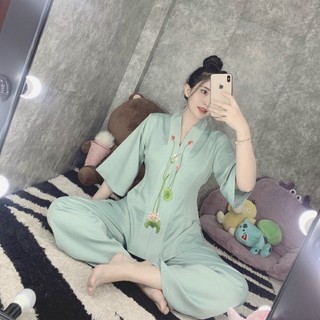(LỤA THÊU SEN) Trang phục truyền thống, đồ bộ mặc nhà, Quần áo phật tử, đồ lam đi chùa