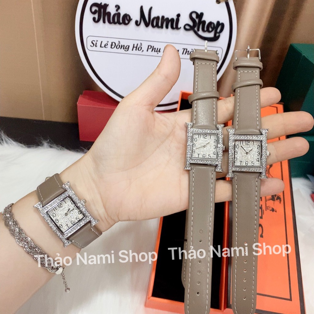 Đồng hồ Herme.s nữ, đồng hồ nữ hermes dây da mặt vuông viền đá sang trọng cho bạn gái trẻ trung cá tính -Thaonami | BigBuy360 - bigbuy360.vn
