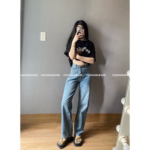 Quần jeans ống suông lưng cao Cuahangjeans