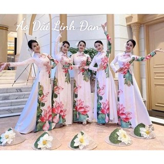 Áo dài in 3D hoạ tiết hoa sen màu đẹp, nhận may đồng phục - Áo Dài Linh Đan