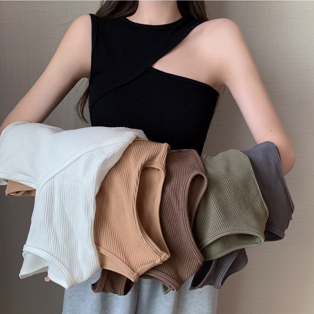 QADCOL Áo Không Tay Nhỏ Lệch Tà Phong Cách Mới Cho Nữ Niche