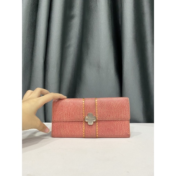 ví nữ dài si hiệu ESQUIRE màu hồng đào da thật 100%