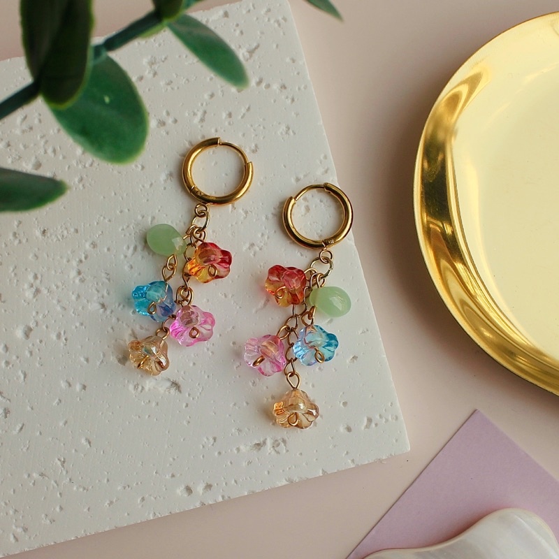 Khuyên tai / Bông tai thép không gỉ đính hoa thuỷ tinh LILI HOA HOÈ earrings - LILI’S SUMMER BEADS
