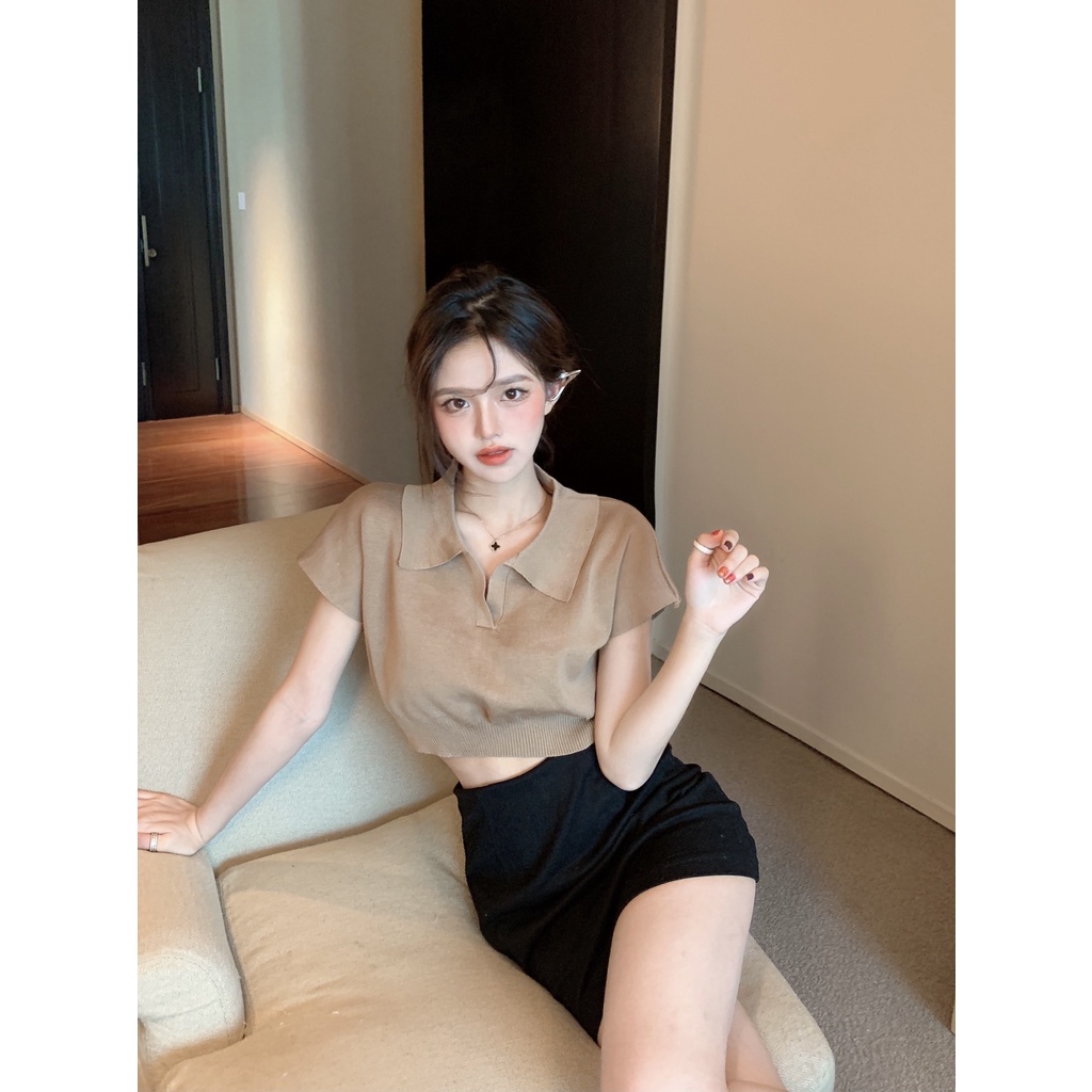 ZHELIHANGFEI Áo thun polo nữ tay ngắn thời trang Hàn Quốc
