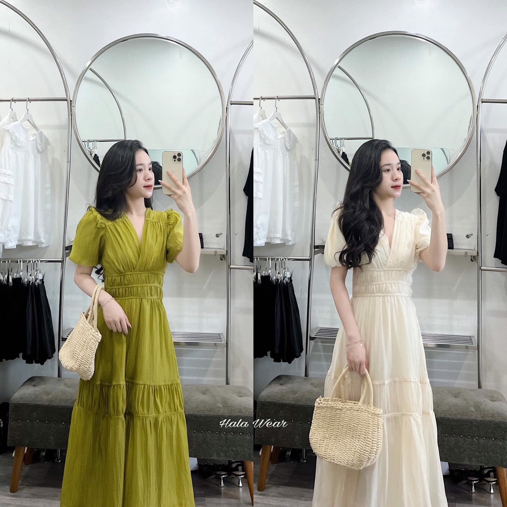 Váy maxi cổ V chất tơ óng mềm. Hàng 2 lớp không lo lộ hở, mặc đi chơi, du lịch cực xinh