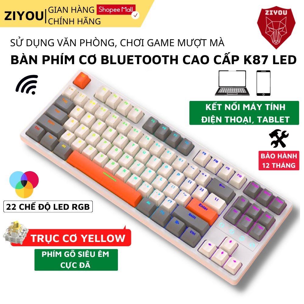 Bàn Phím CƠ Bluetooth Không Dây Ziyou K87BT Gõ Êm Pin Sạc - HOTSWAP Led RGB | Type C | Bluetooth 5.0 | Wireless 2.4G