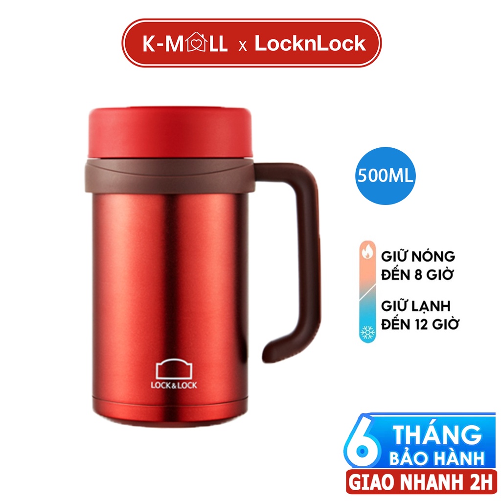 Ca giữ nhiệt LocknLock 500ml có tay cầm New Basic Table miệng ly rộng LHC4026 màu đỏ - K-MALL