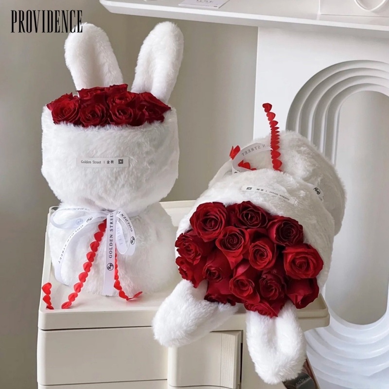 Vải lông mịn tai thỏ bó hoa phong cách hàn quốc hiện đại, xinh xắn