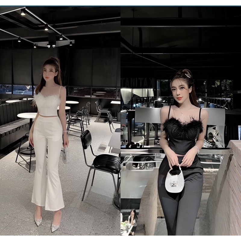 SÉT ÁO LÔNG CÚP NGỰC &QUẦN LƯNG CAO NÂNG MÔNG ỐNG LOE SAN CHẢNH