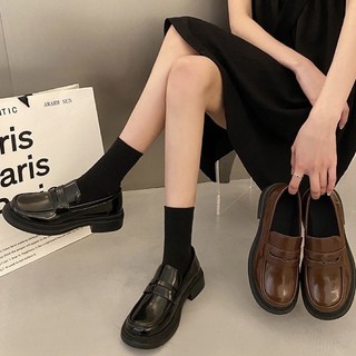 Giày lười nữ ulzzang da trơn mềm đế 2cm mũi vuông