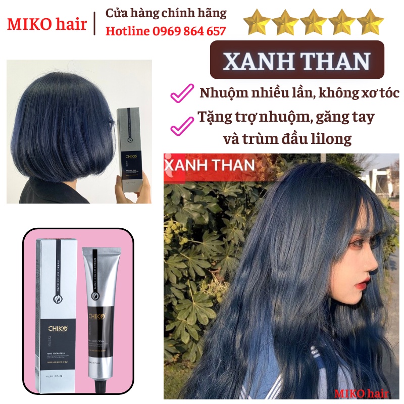 Combo thuốc nhuộm tóc XANH THAN XANH ĐEN không cần tẩy tóc, tặng trợ dưỡng và phục hồi tóc sau nhuộm CK489 MIKO HAIR