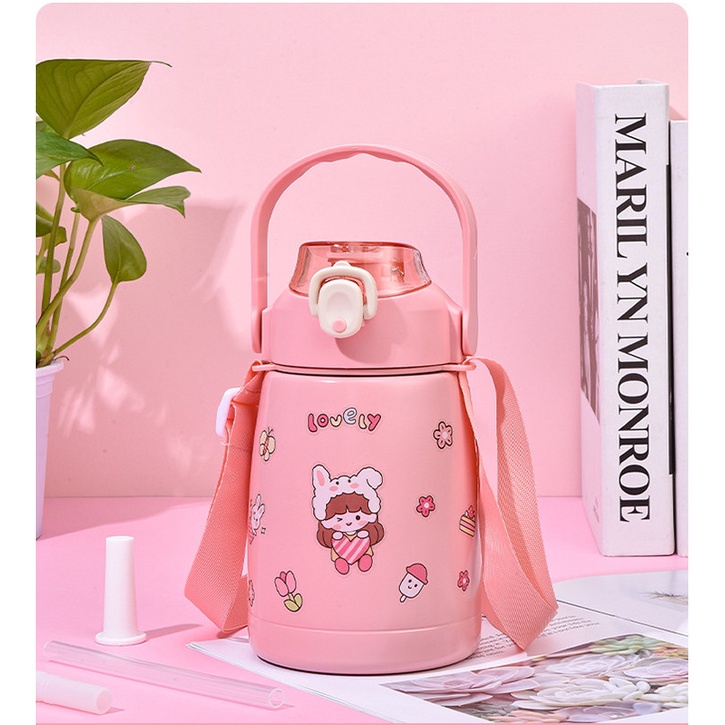 Bình giữ nhiệt Ulike 1000ml Fan  bình nước có ống hút inox 304 giữ nhiệt 12h-cute