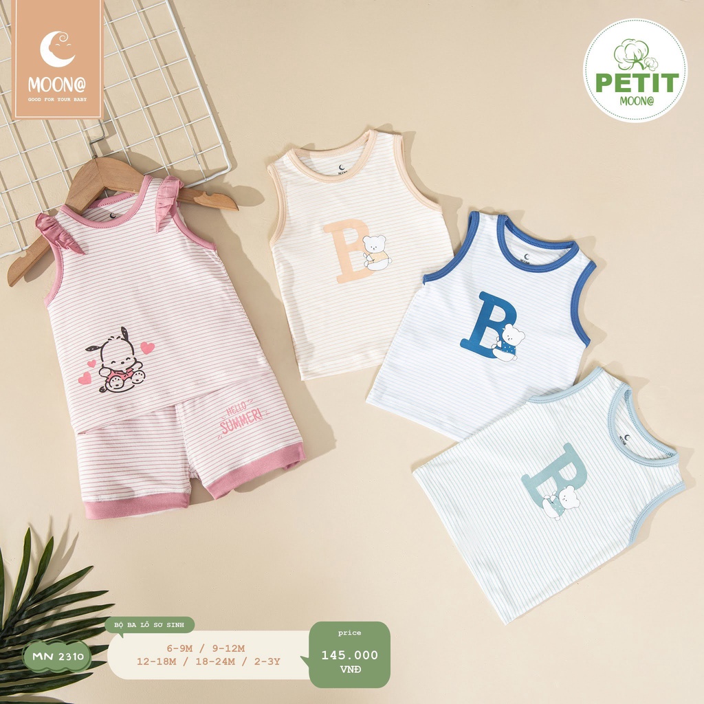 Bộ quần áo ba lỗ chất Petit mùa hè cho bé trai, bé gái chính hãng Moon@ mẫu mới