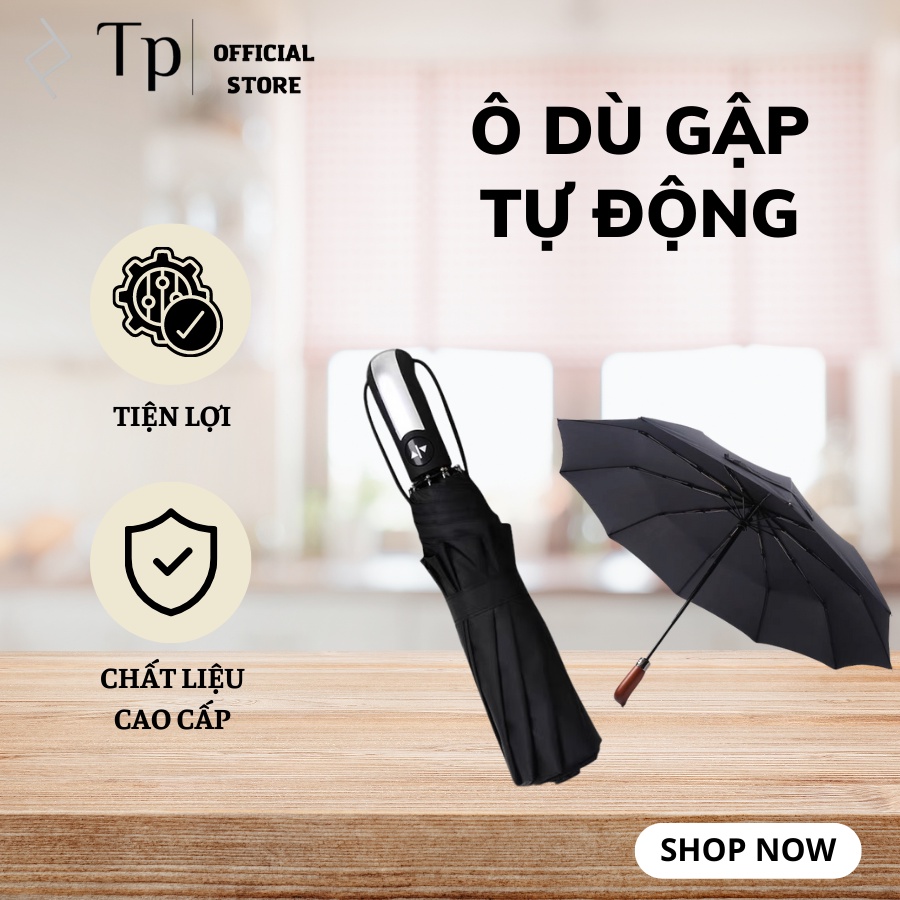 Ô che mưa gấp gọn tự động 2 chiều cao cấp, dù che nắng 3 lớp chống tia UV 10 nan chắc khỏe (Màu ngẫu nhiên)
