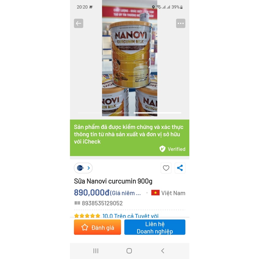 Sữa Nghệ Nanovi Curcumin Milk.