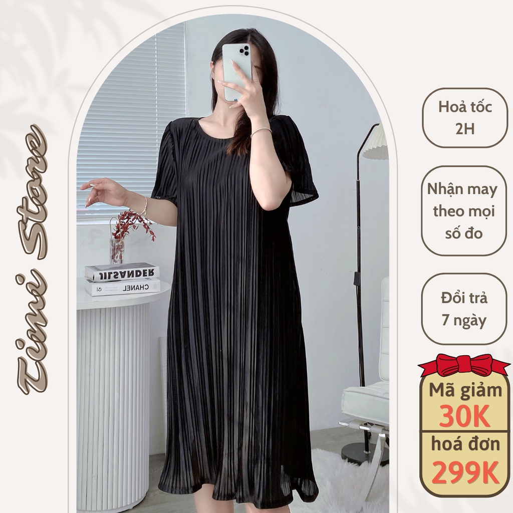 Đầm Bầu Thiết Kế-Váy Suông TiMi màu đen xếp li_GM029 đen