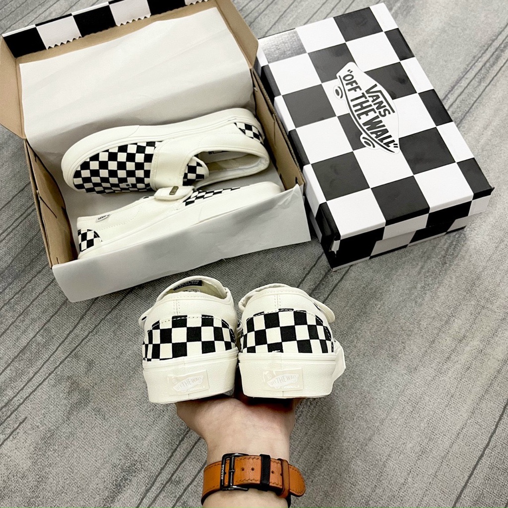 Giày sneaker 𝐕𝐀𝐍𝐒 Caro lười viền trắng, giày thể thao 𝐕𝐀𝐍𝐒 Đen Old Skool, 𝐕𝐀𝐍𝐒 Classic Slip On Fear of God nam nữ