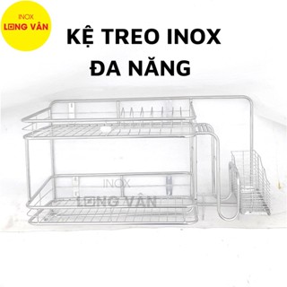 Kệ treo đa năng INOX cao cấp 2 tầng, kệ bếp đa năng trang bị móc treo tiện lợi