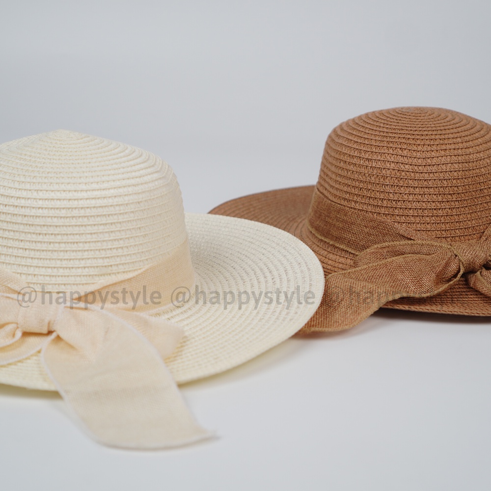 Mũ cói phối nơ dài xòe chống năng đi biển mùa hè cực xinh NC13 - Happy Style