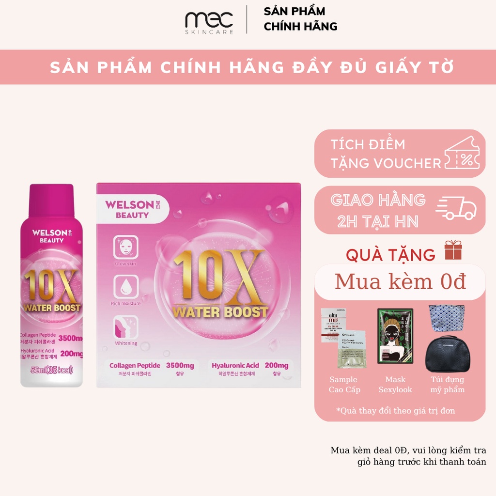 Nước Uống Collagen Welson Beauty 10X Water Boost 6 x50ml Hàng Công Ty - Mecskincare