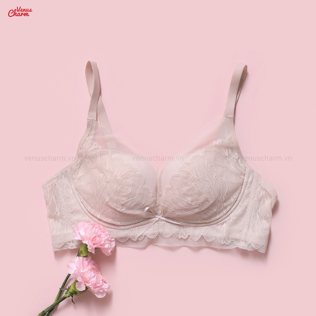Áo lót nữ Venus Charm không gọng đệm mỏng phối ren ôm full ngực tôn v1 0738