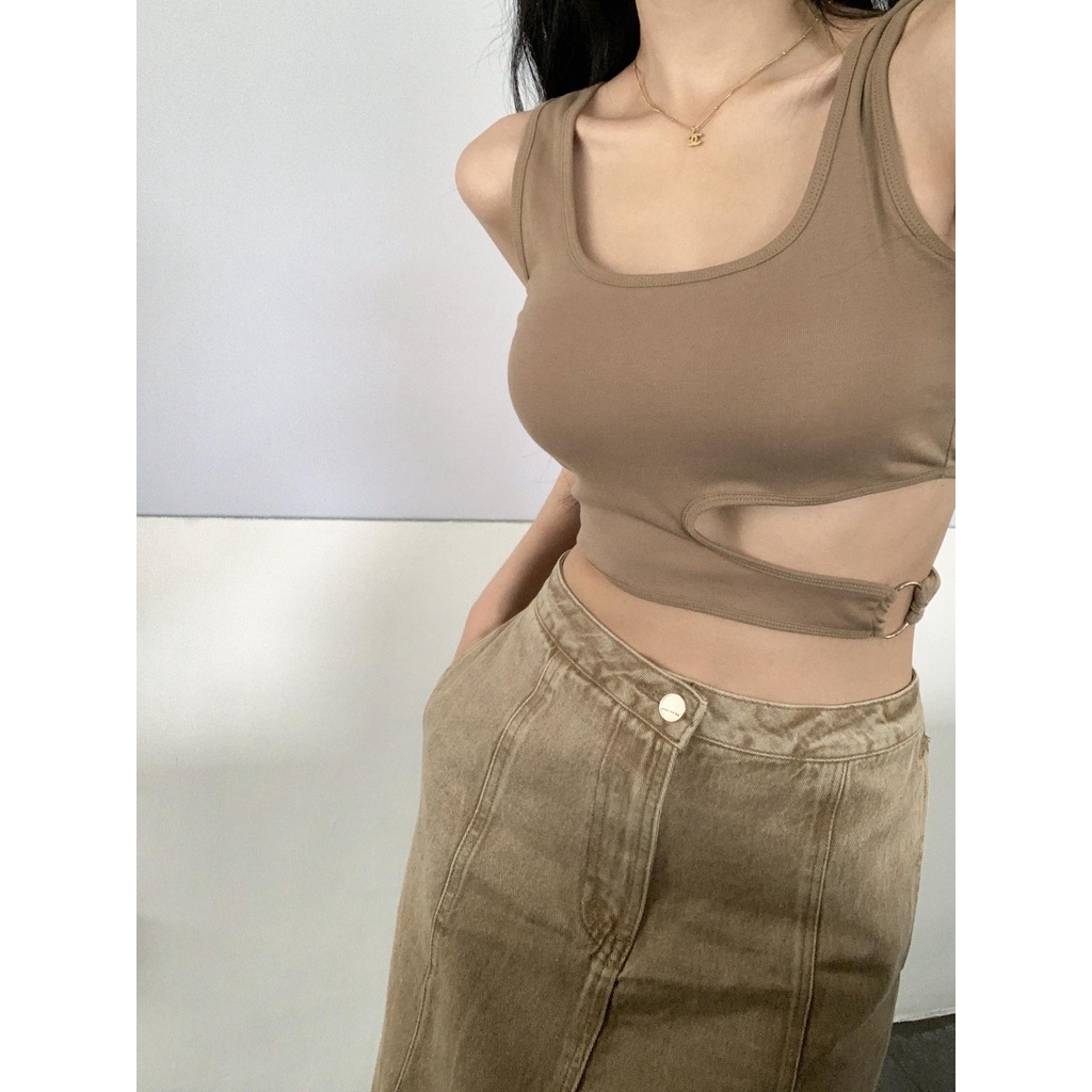 ZHELIHANGFEI Áo Croptop Hai Dây Lưng Cao Kiểu Dáng Ngọt Ngào Quyến Rũ