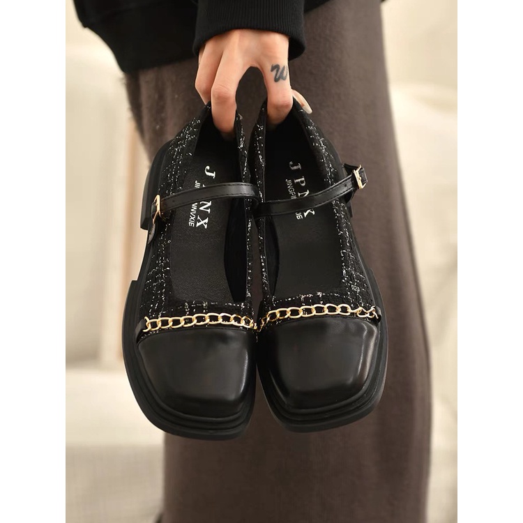 Giày Mary Jane quai ngang dạ tweed