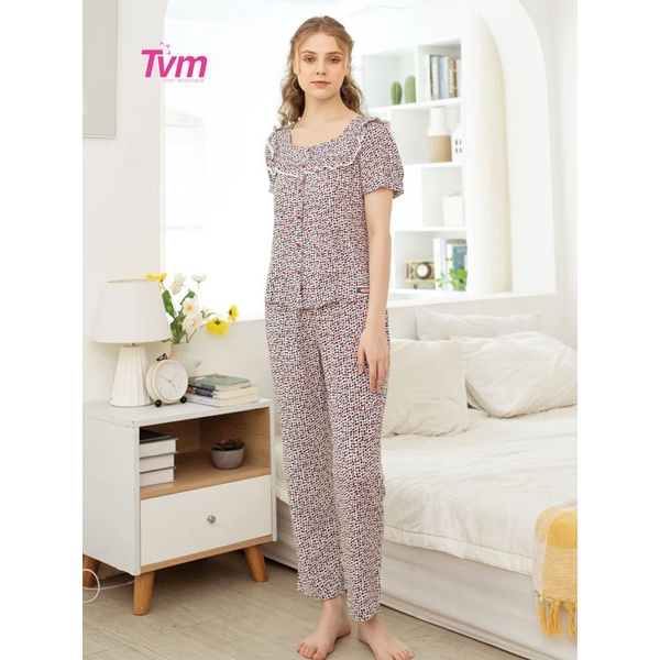 Bộ dài nữ ngắn tay B583 Tvm Luxury Homewear, chất liệu rayon(tole)