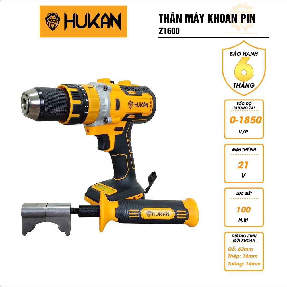 Thân máy khoan pin HUKAN Z1600 21V Full hộp Lực Siết 100 Nm, Không Chổi Than Chính Hãng