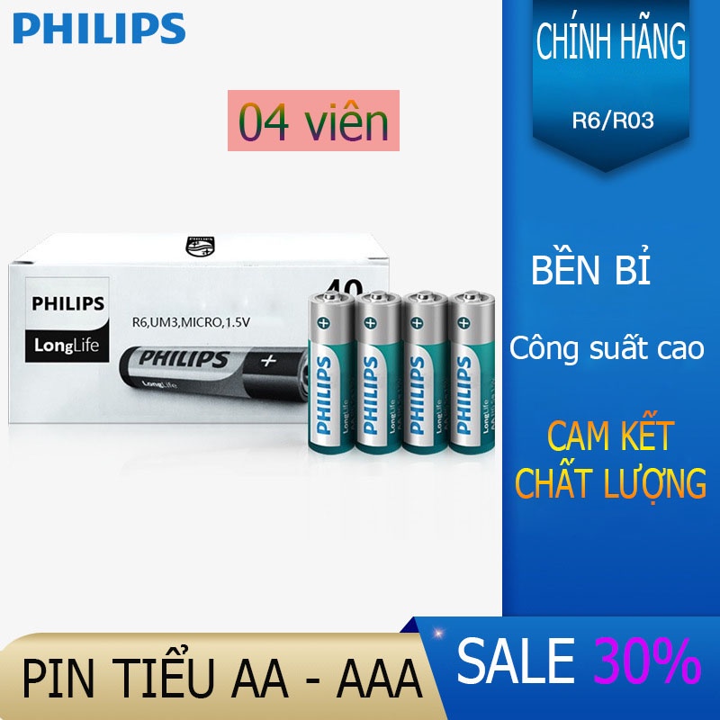 [04 viên] Pin tiểu 1,5V AA AAA chính hãng Philips - Pin dành cho đồ chơi, điều khiển từ xa