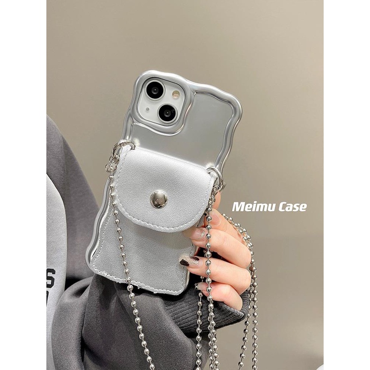 Ốp Điện Thoại Dạng Túi Đeo Chéo Có Ngăn Đựng Thẻ Màu Bạc Cho iphone14promax 13 13prom